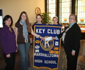 L to R: Co-Sponsor Renee Mathews, Key Club President Ellen Podhajsky, Haley Hodges, Olyvia Mathews, House of Compassion Director Karen Frohwein.