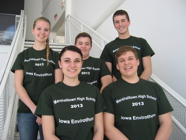 First Place Team: Front (L to R): Abby Snyder and Adam Willman. Back: Emma Runquist, Ilene Finn, Joe Metzger.