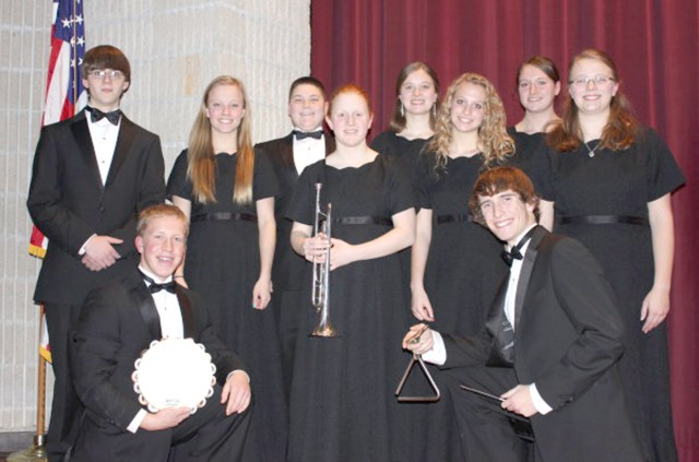 The following students participated in the Drake Honor Band on Dec. 6-7, 2013:  Collin Krukow, Trace Ohrt, Niccole Wolken, Ellen Podhajsky, Hannah Stone, Abigail Stone, Sam Johnson, Emma Alman, Nate Harris, Mikayla Wymore.