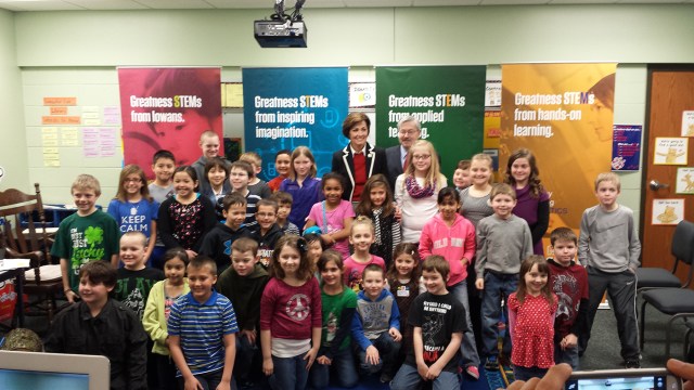 Gov. Terry Branstad and Lt. Gov. Kim Reynolds visited Fisher Elementary Wednesday, March 12, to discuss STEM education.