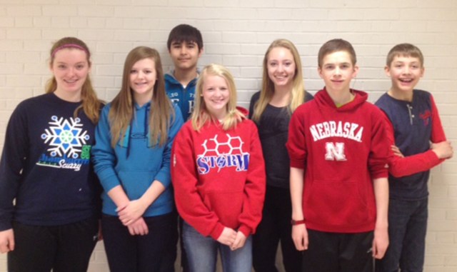 L to R: Jacqueline Wahl, Gretchen Benscoter, Joseph Anguiano, Olivia Arneson, Regan Mazour, Luke Pedersen, Lucas Thiessen