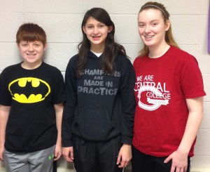 Miller Middle School state qualifiers (L to R) David Wahl, Victoria Johnson, Jacqueline Wahl.